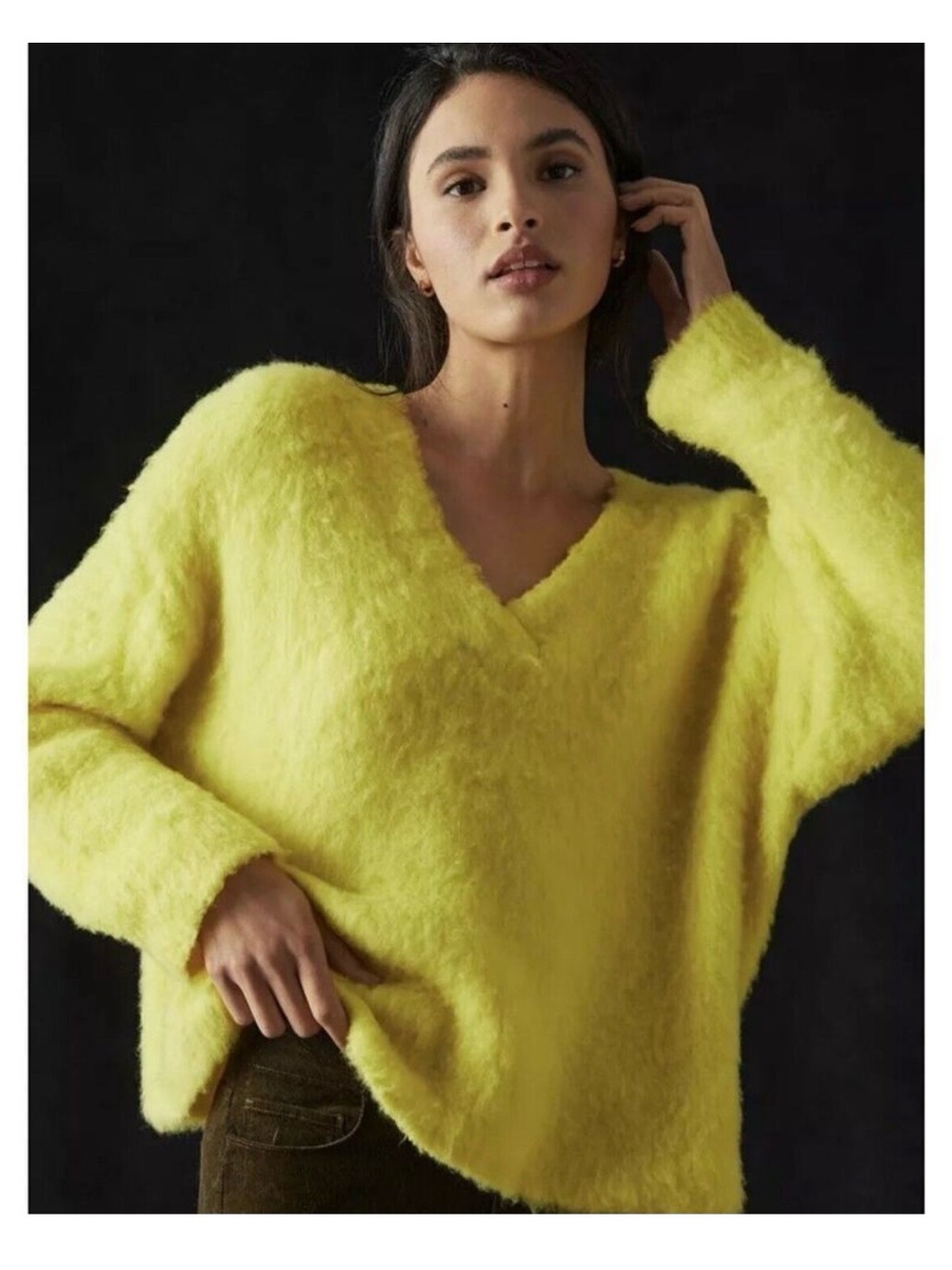 NWOT Anthropology  Plush V-Neck Sweater in Bright Yellow